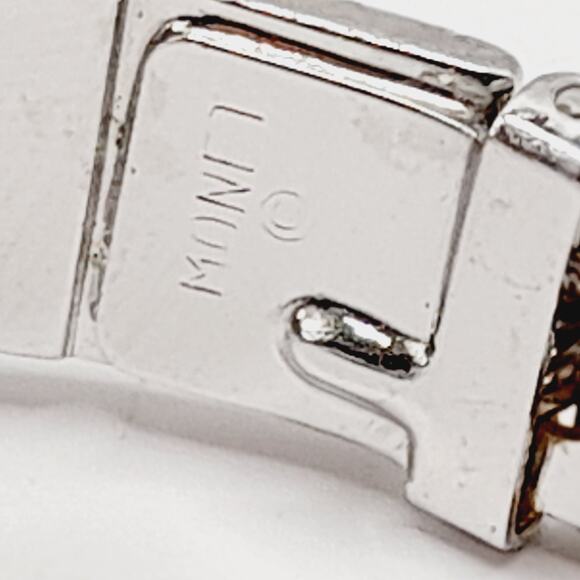 Vintage Monet Rhodium Plated Hinged Bracelet Textured Design 6 Inch - Picture 5 of 9